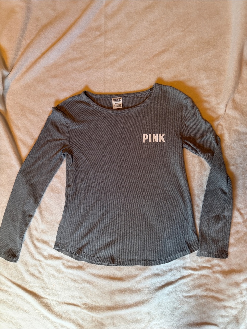 PINK Victoria's Secret waffle knit Charcoal Crewneck Long-Sleeve Tee